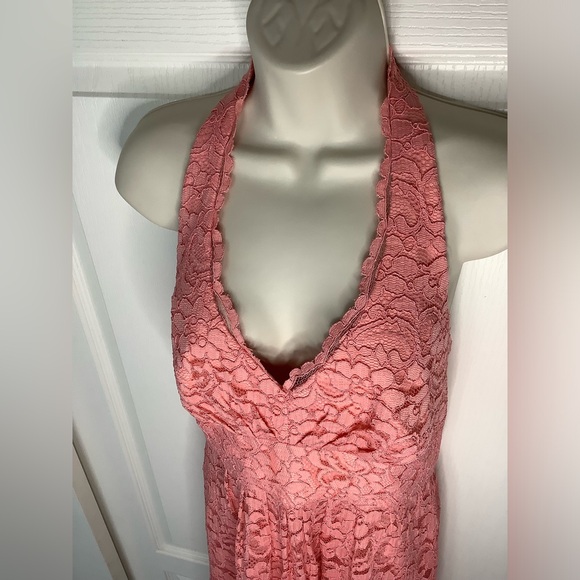 NWT 🍑David's Bridal Peach Lace Halter Dress - Picture 5 of 16